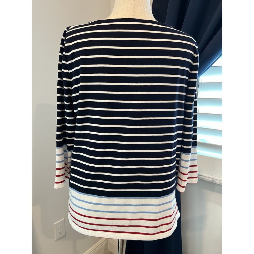 TALBOTS Top Womens Large Red White & Blue‎ Striped Colorblock Nautical Timeless - Picture 5 of 9